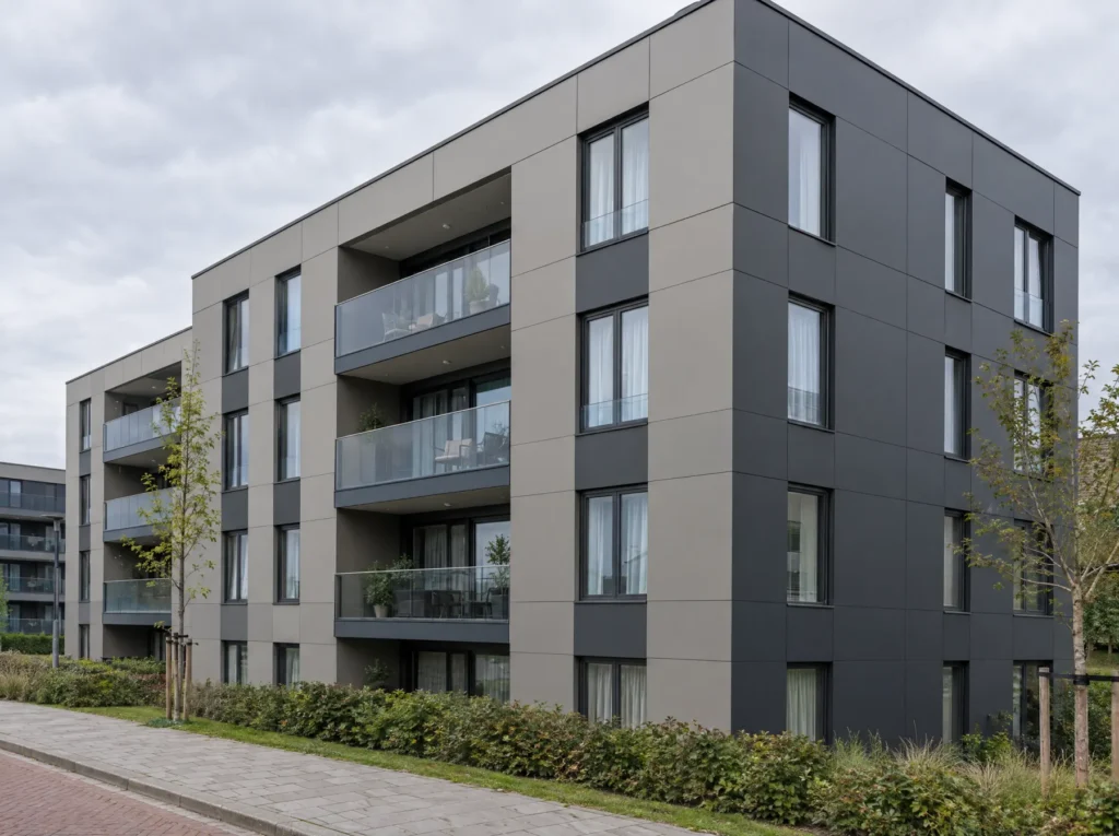 Appartementengebouw met composiet gevelpanelen in twee tinten